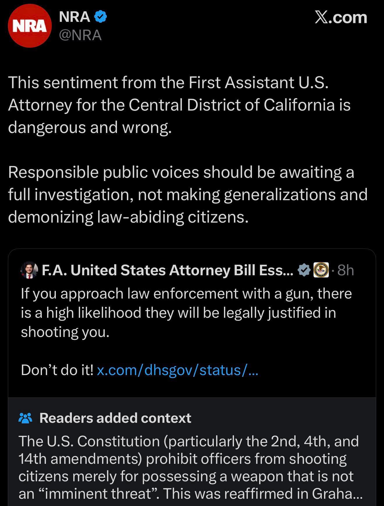 NRA rechaza que se culpe a Alex Pretti por estar armado y exige investigación completa